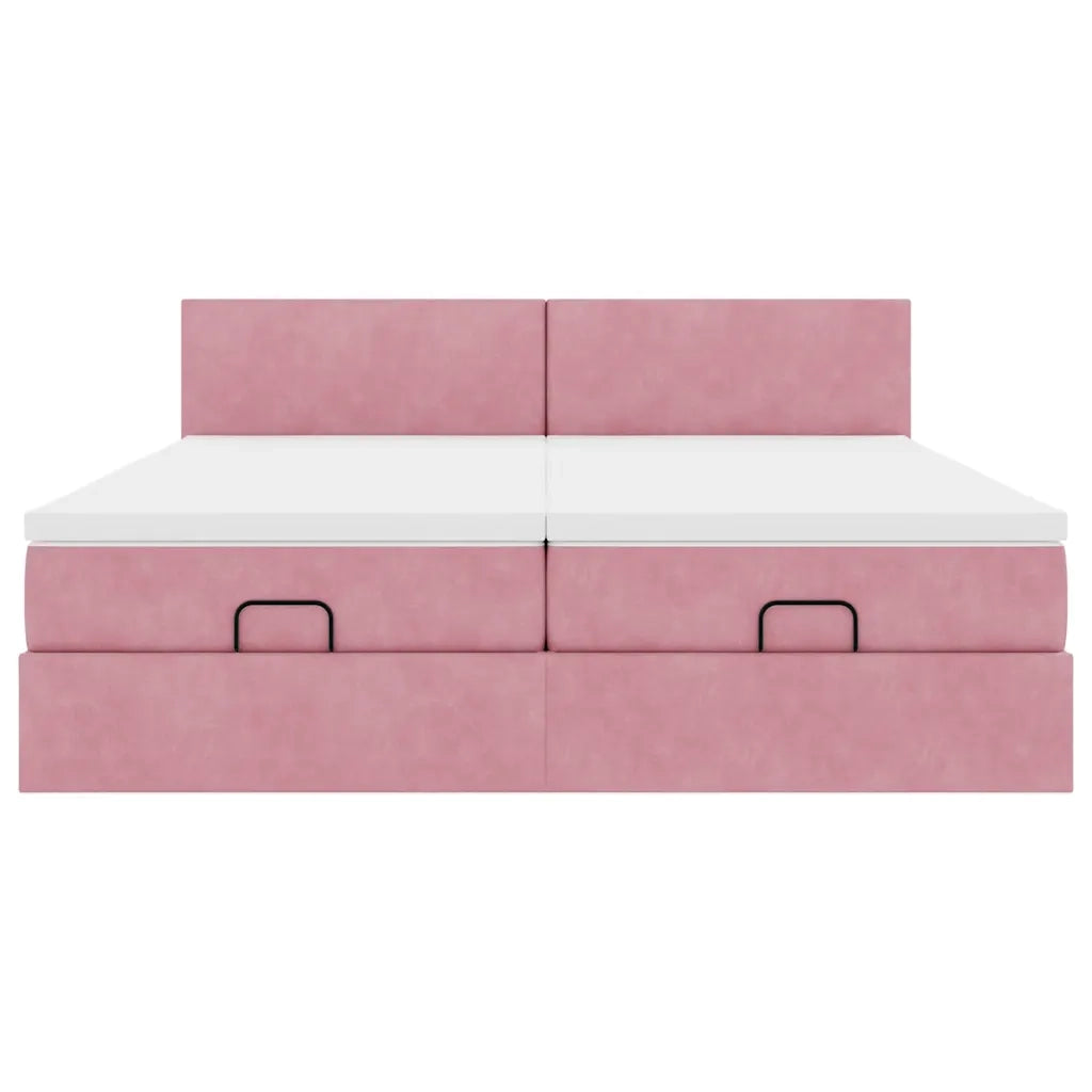 Struttura Letto Pouf con Materassi Rosa 160x200 cm Velluto 3312904