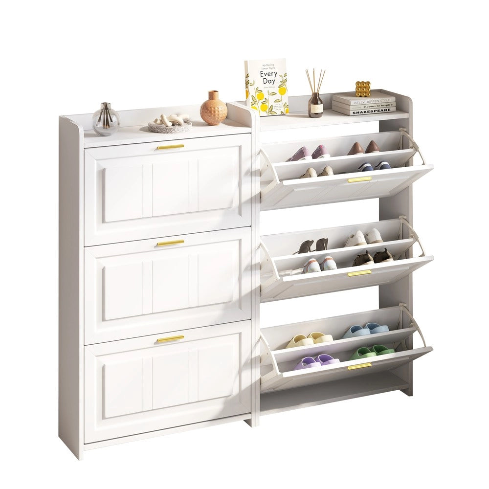 Scarpiera a 6 Scomparti ¨C MINIMAL ¨C Bianco, MDF e Truciolato, Set 2 Pezzi, 70x24x120 cm