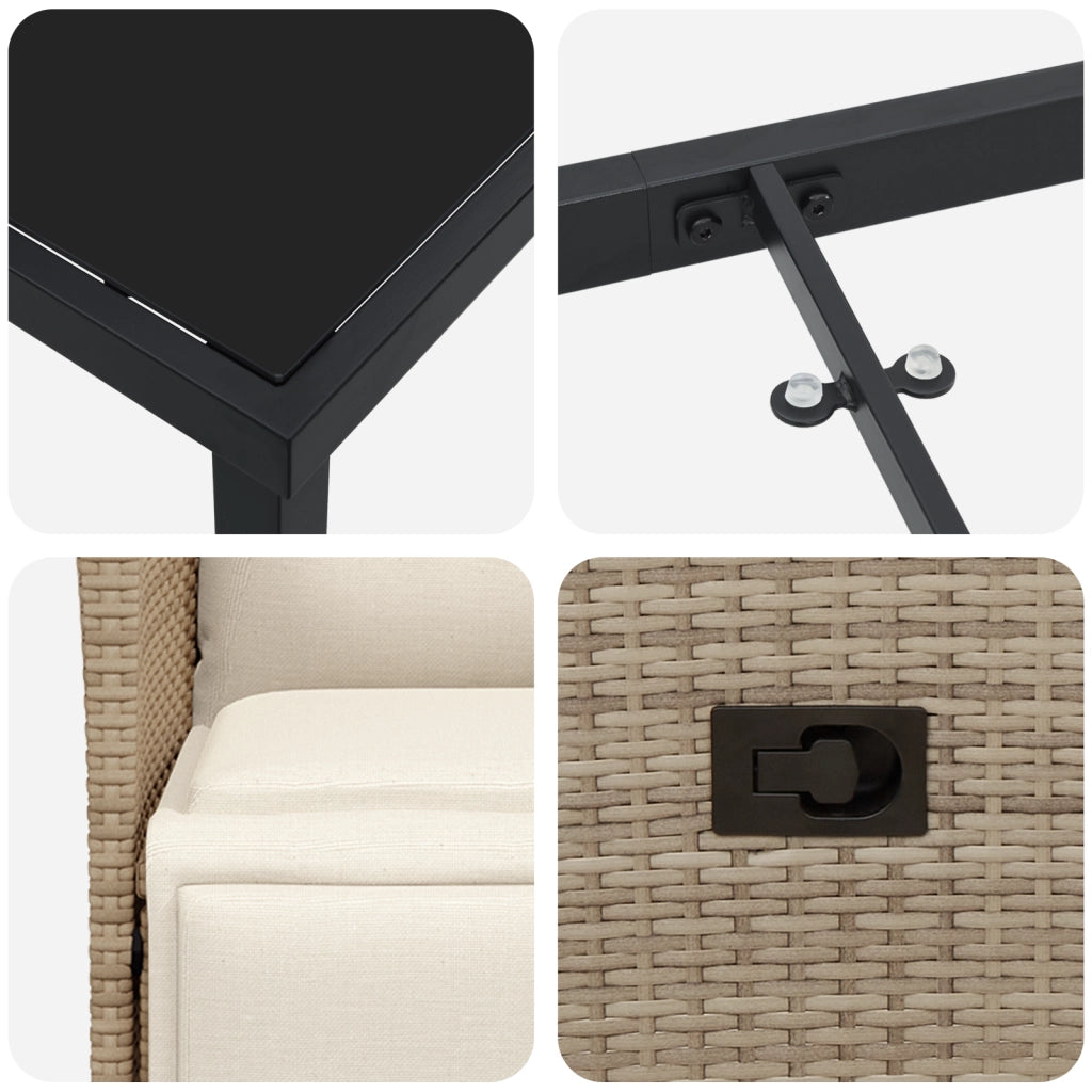Set di Pranzo da Giardino 7 Pezzi con Cuscini Rattan Beige