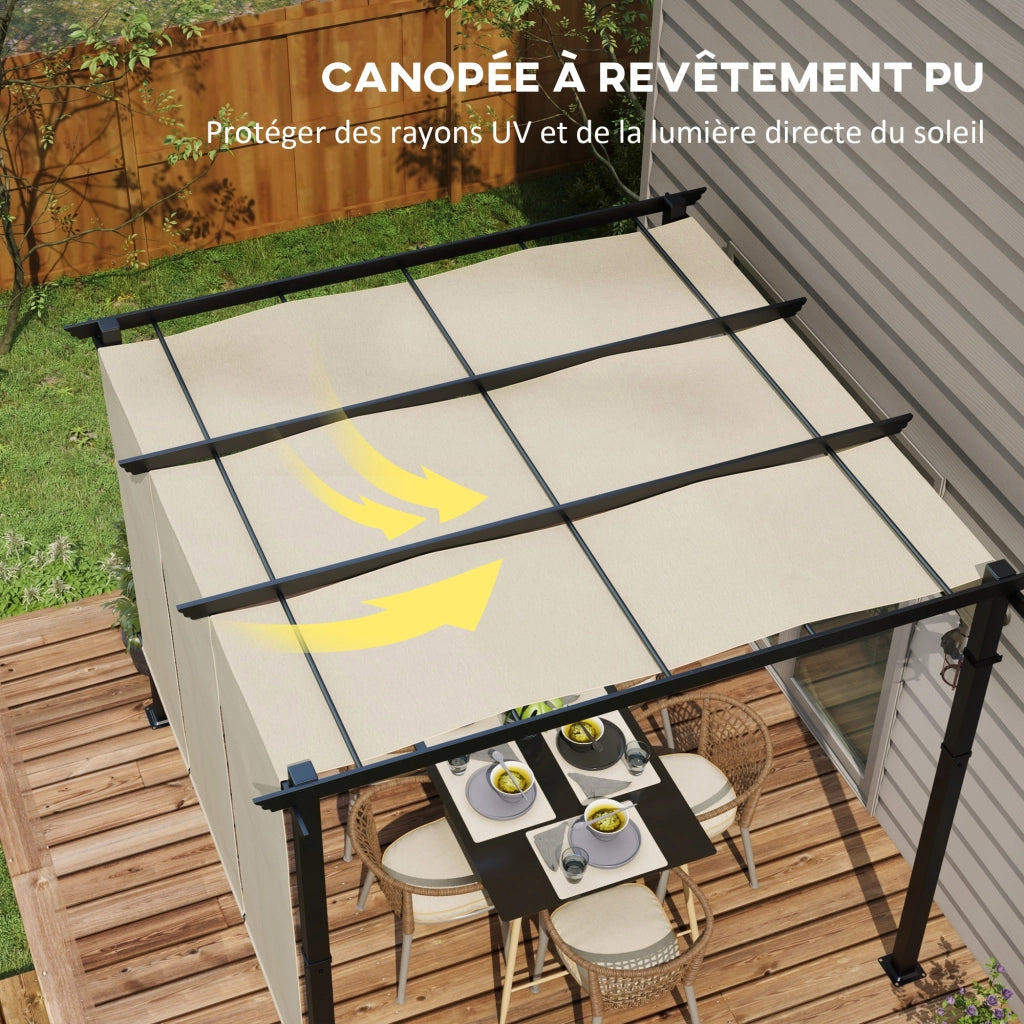 Pergola 3x3m con 3 Teli Scorrevoli ¨C zephmum ¨C Struttura Acciaio Nero Tela Poliestere Beige