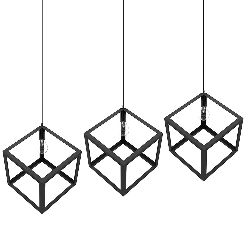 Lampadario Lampada Sospensione Cubo 28cm Design Moderno Paralume Metallo Nero