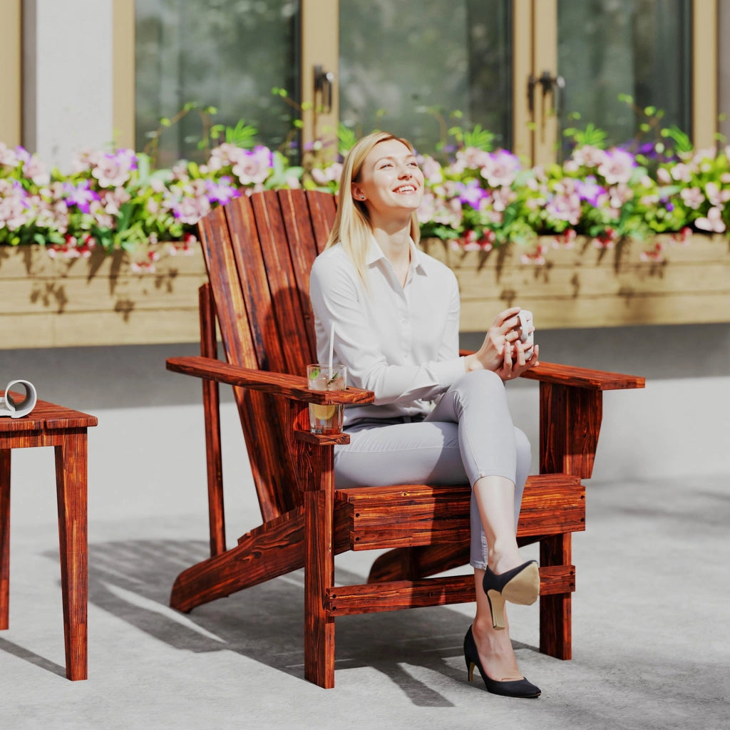 Sedia Adirondack in Legno con Braccioli e Schienale Alto per Esterno ¨C zephmum ¨C 72x95x93 cm Marrone