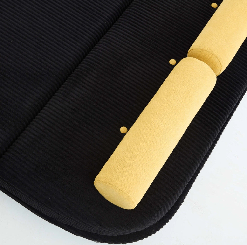 Divano multiforme con schienale regolabile in corduroy e schiuma; nero