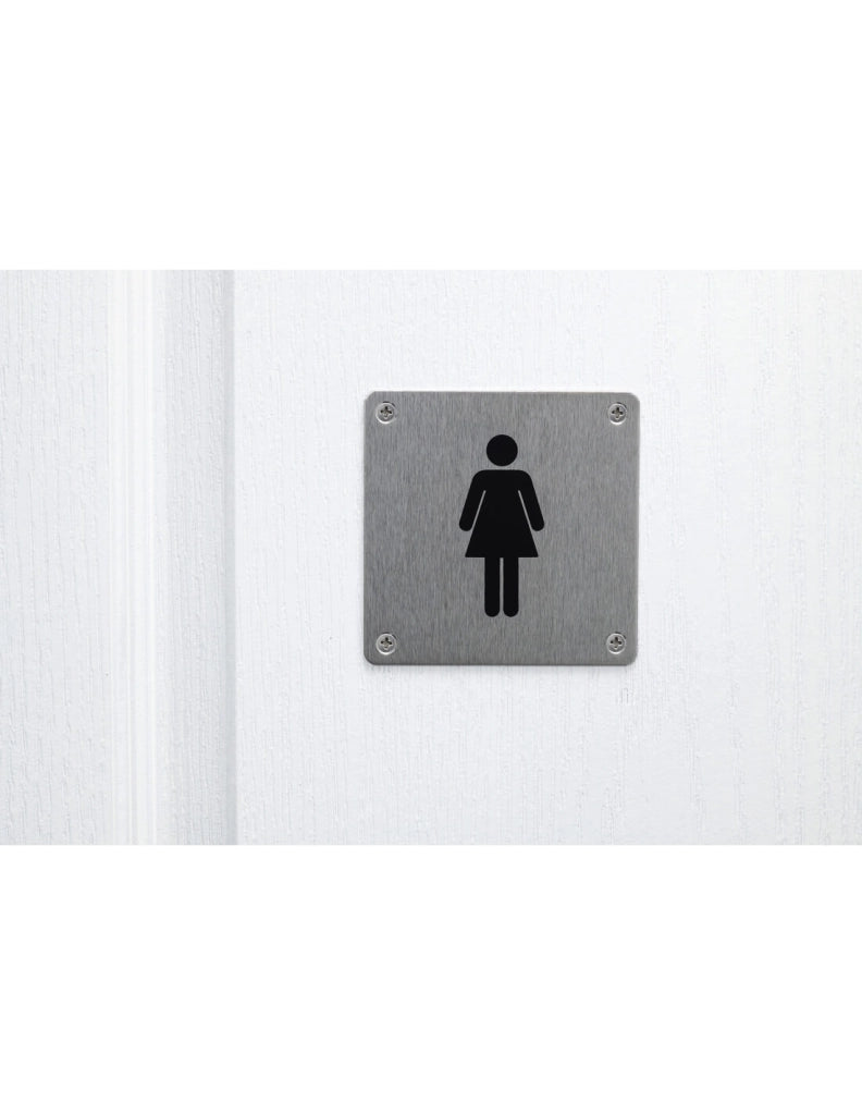 Targa segnaletica WC donna 100 x 100 mm, fissaggio a vite – THIRARD
