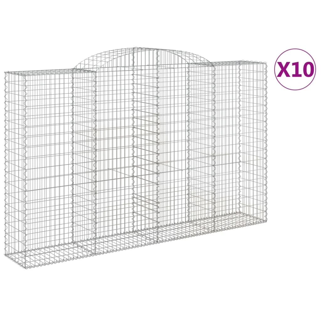 Cestini gabbioni recinzione a gabbia muro di contenimento ad arco 10 pezzi 300 x 50 x 180/200 cm ferro zincato argento 02_0040266