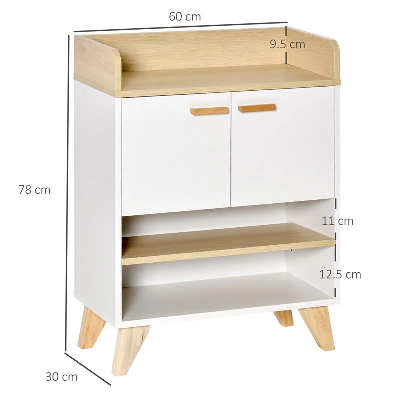 MOBILETTO MULTIUSO CON PIEDINI E ANTE  60X30X78CM  IN LEGNO BIANCO E BEIGE