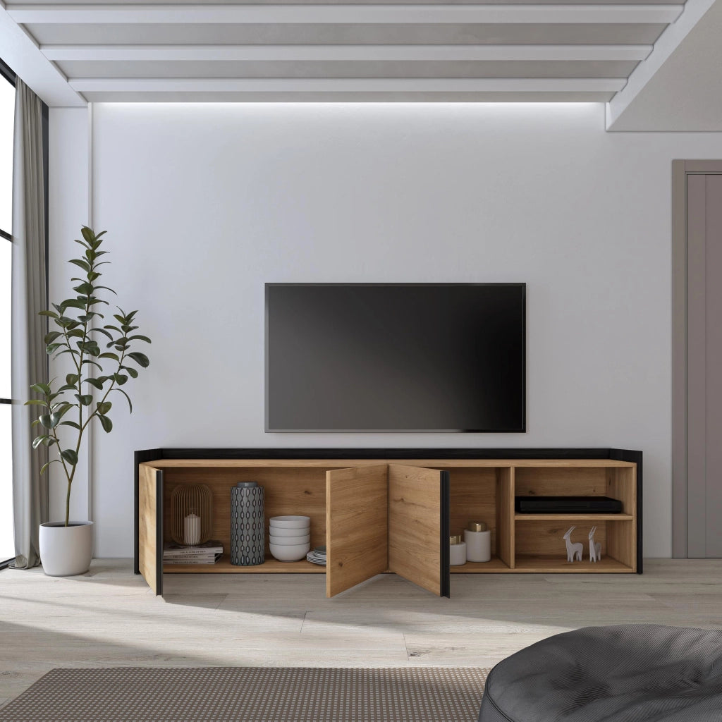 Mobile TV Soggiorno, 207x50x35 cm, Per TV fino a 80", Mobile Soggiorno, Rovere e nero