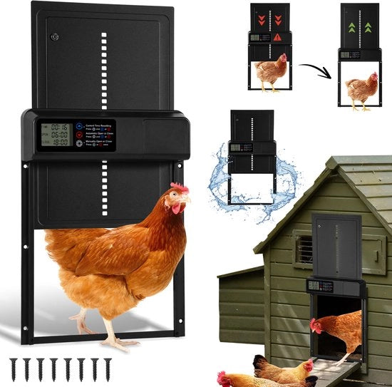Porta galline automatica con timer - Display LCD - Impermeabile IPX4 - Porta gallinaceo - Recinzione per galline