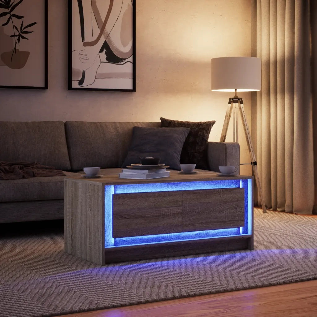 Tavolino da Salotto con Luci LED Rovere Sonoma in Truciolato