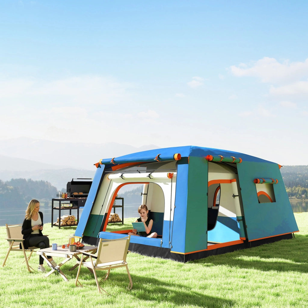 Tenda da Campeggio Impermeabile e UPF 30+ 430x305x195 cm per 4-6 Persone con 2 Stanze Blu