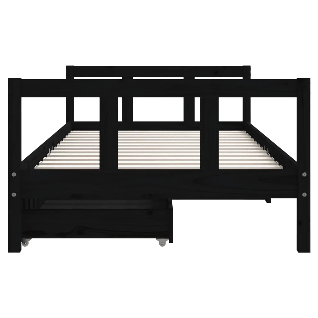 Giroletto per Bambini | Letto Infantile | Lettino con Cassetti Nero 90x190 cm Massello Pino
