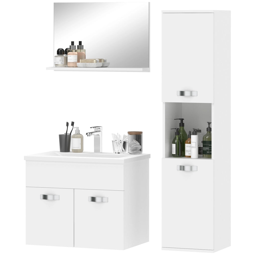 Set Bagno 4 Pezzi ¨C zephmum ¨C Bianco, Multistrato, Parete, Sottolavabo, Specchio