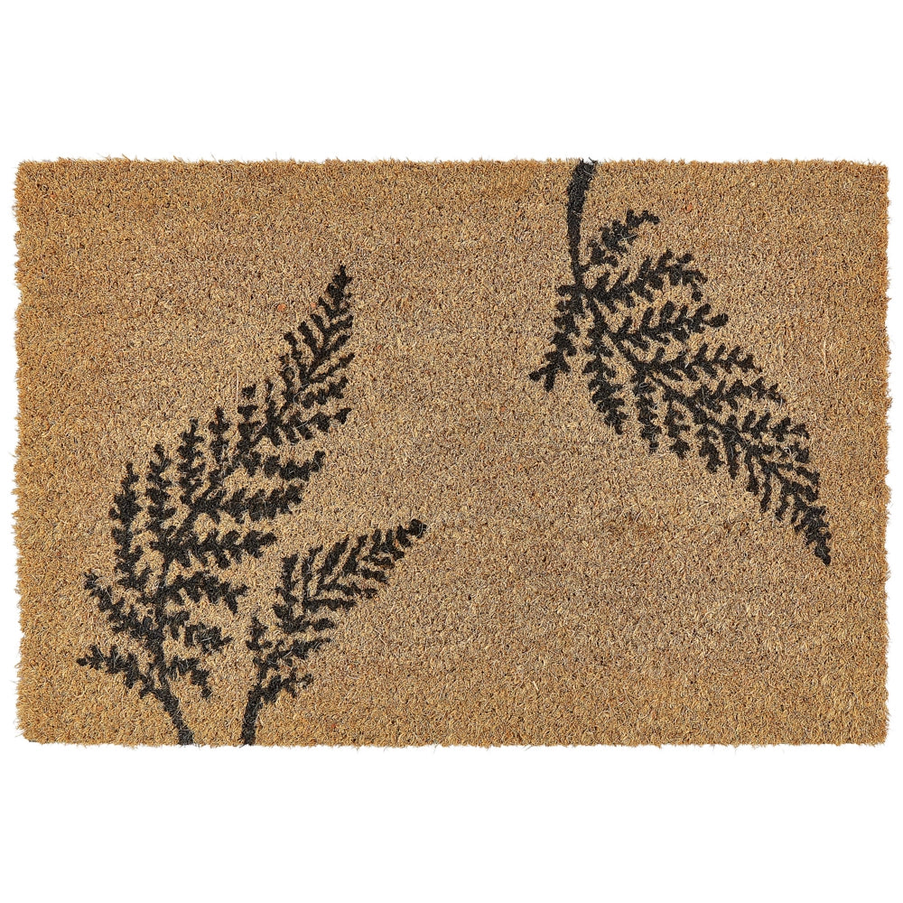 Zerbino in fibra di cocco naturale con fondo in PVC antiscivolo 40 x 60 cm motivo di foglie di felce, decorazione moderna per interni