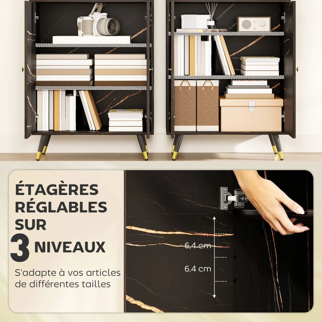 Libreria 6 livelli con ante vetrate e ripiani aperti ¨C zephmum ¨C 70x35x170 cm nero