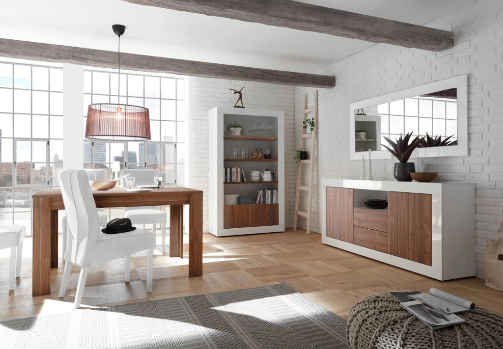Mobile Buffet 2 Ante 2 Cassetti 184x42x86 cm in Legno TFT Lipari Bianco e Noce