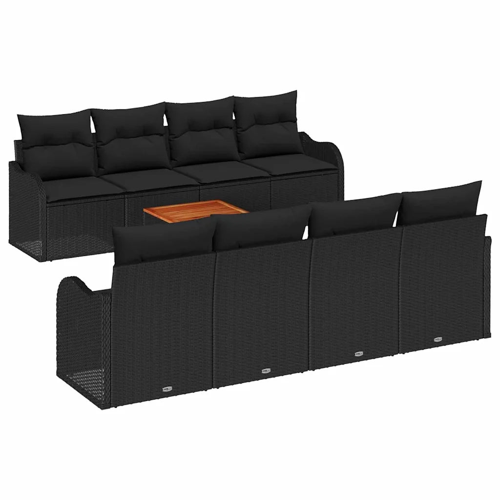 Set Divano da Giardino con archiviazione 9 pcs Nero polyrattan