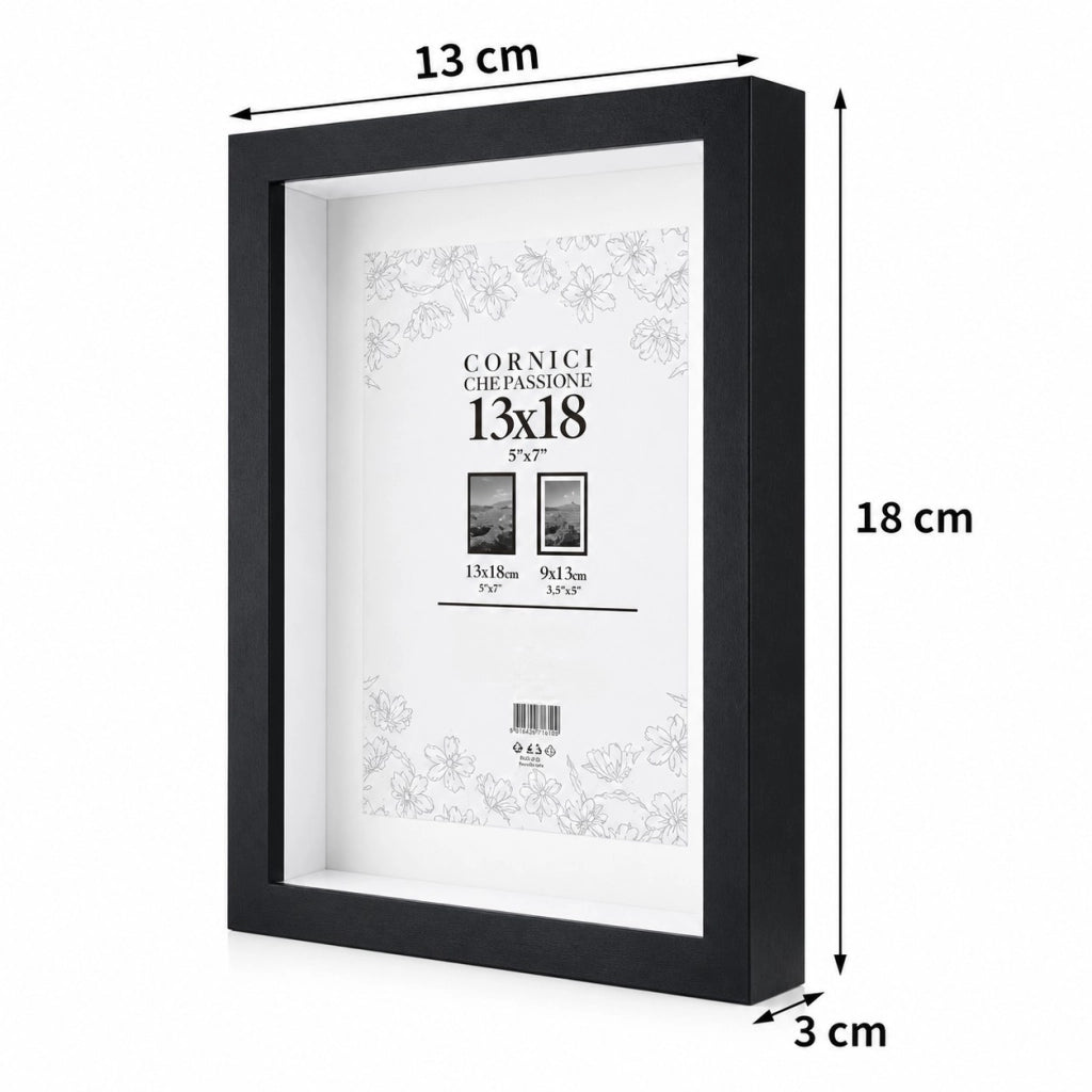 Cornice Portafoto Legno Nero Con Passepartout Disponibile in 10x15, 13x18, 20x30, 30x40 13 x 18 cm