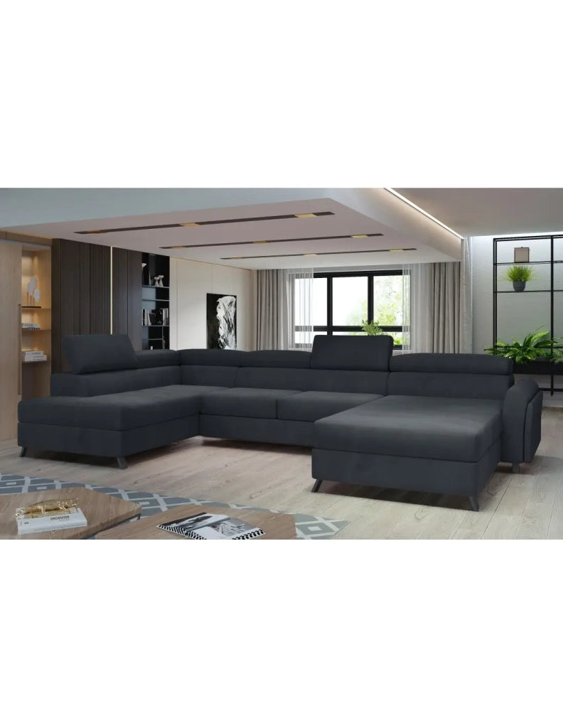 Divano panoramico Grigio scuro 5 posti angolo sinistro 5 posti comfort CLOTIS