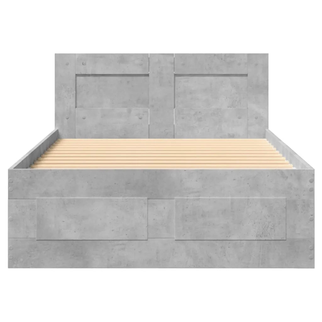 Letto singolo | Letto per adulti | Giroletto Testiera Grigio Cemento 90x200 cm Legno Multistrato