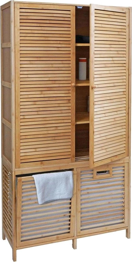 Cassa da Bagno in Legno di Bamboo - Cassetta di Stoccaggio Alta - Organizzazione da Bagno - Con Vasca da Bagno e Cassetti - 168 x 82 cm - Miele Scuro