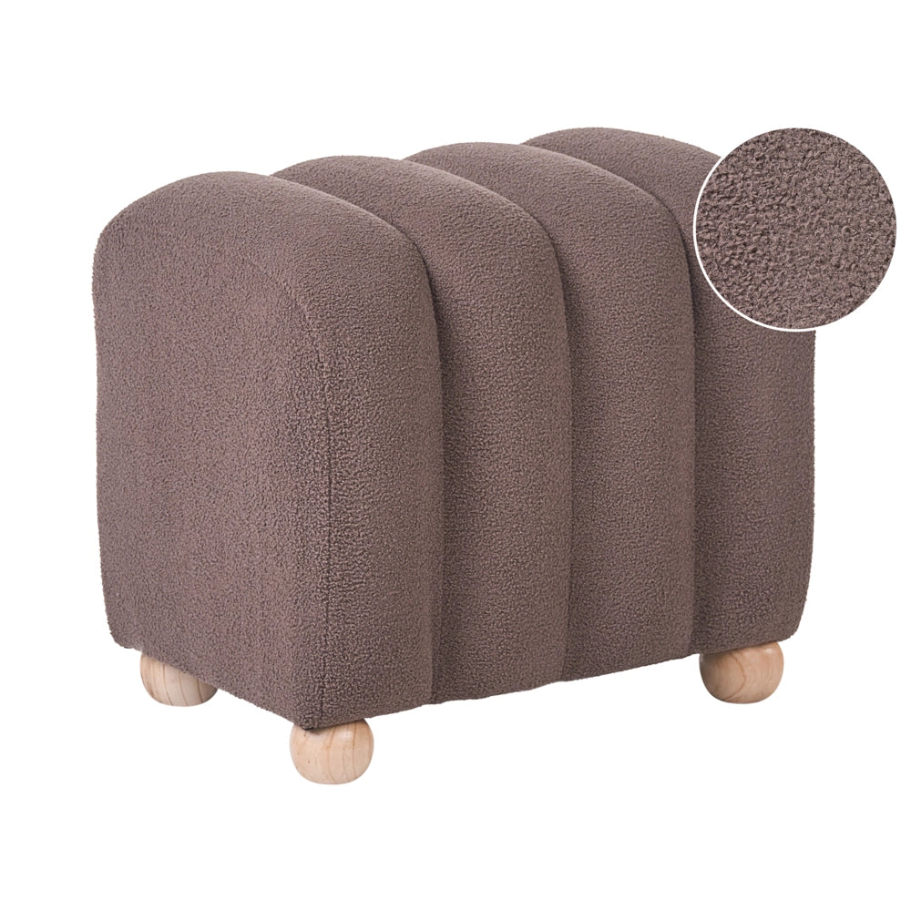 Pouf marrone in bouclé Teddy rivestito con gambe in legno pouf ottomano design moderno accessori per soggiorno