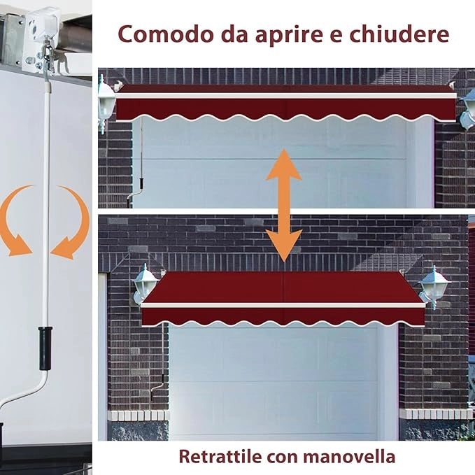 Tenda da Sole per Esterno Avvolgibile, Tenda da Sole a Bracci Estensibili con Telaio in Alluminio e Tettuccio Resistente al Sole e Impermeabile e Manovella (295 x 250 cm,Rosso)