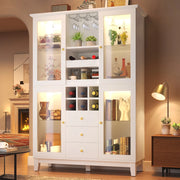 Mobile bar con 3 cassetti, ripiani regolabili, portabicchieri e portabottiglie, in MDF, bianco, 120 × 40 × 180,5 cm