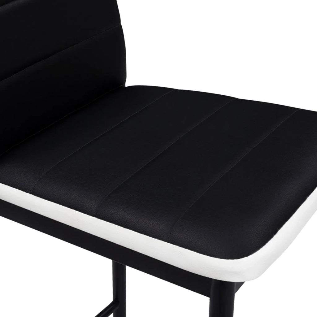 IDMarket - Set di 4 sgabelli ROMANE in PVC nero con fascia bianca, sedie da bar imbottite
