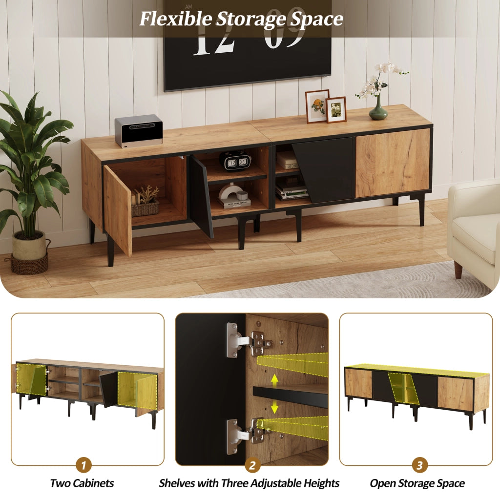 Mobile TV con 4 vani e 7 piedini di supporto - per soggiorno - 160 x 36.5 x 45 cm - naturale e nero