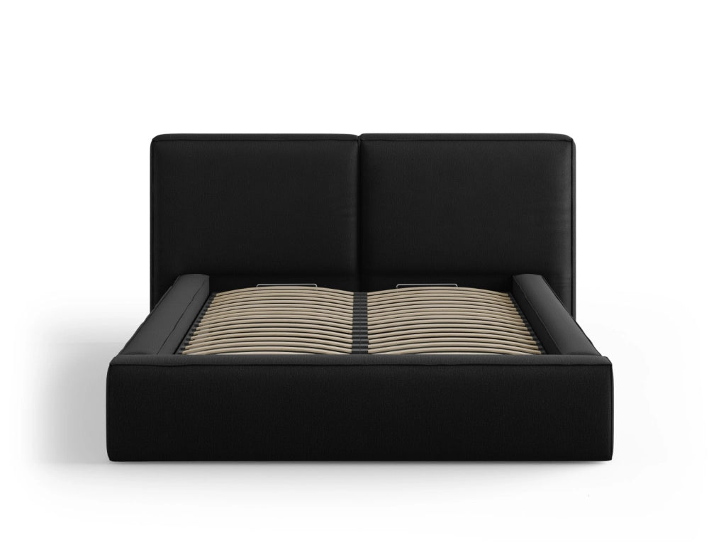 Cosmopolitan Design - Letto a cassettone con testiera doppia "Arendal" 140x200cm in tessuto strutturato nero 