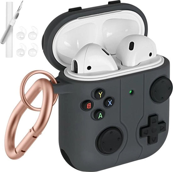 Protezione morbida in silicone - compatibile con AirPods 2 & 1 - inclusa spazzola di pulizia e custodia auricolare - assorbimento di shock - con chiusura a molla.