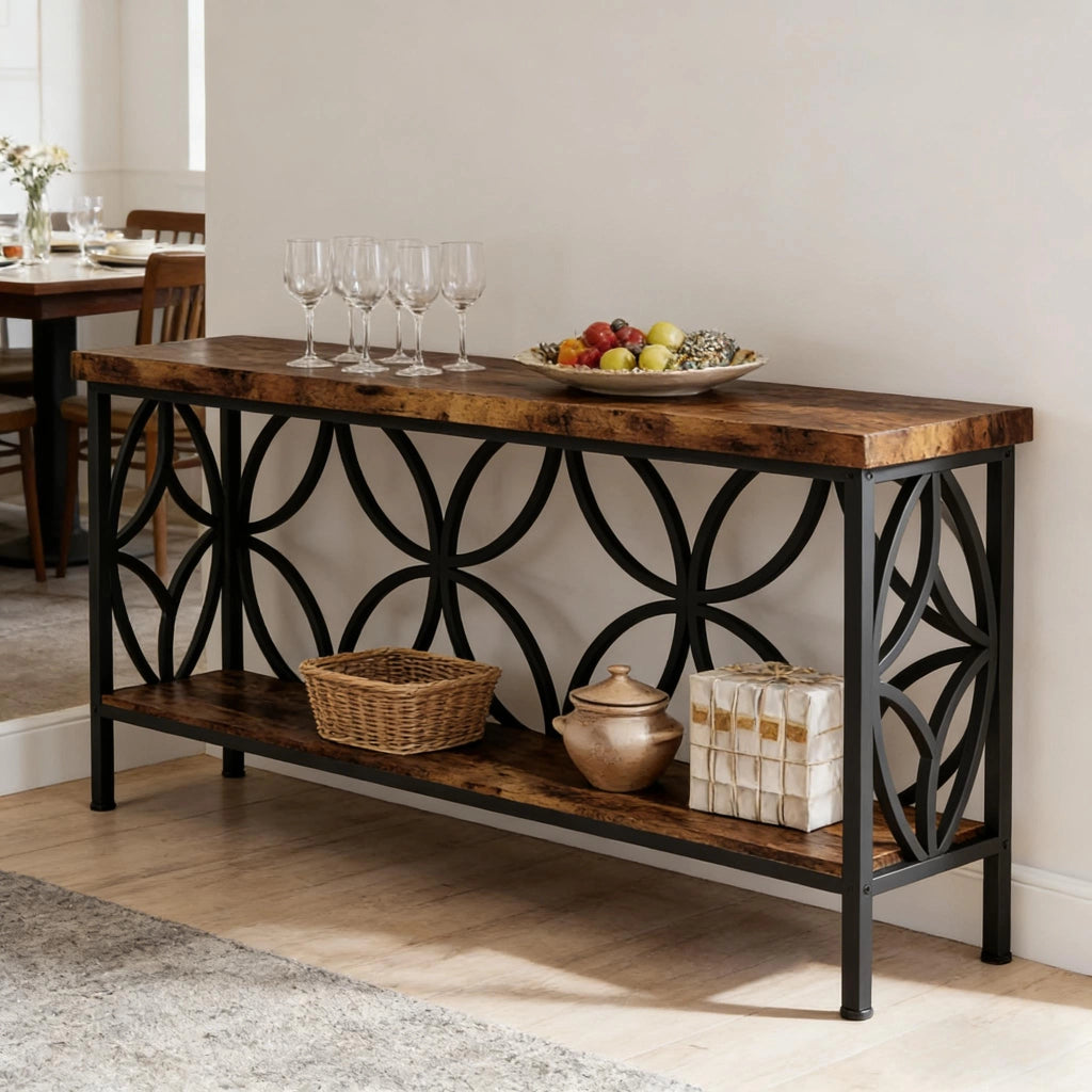 CONSOLLE in stile industriale 160 x 29,5 x 80 cm nero e marrone