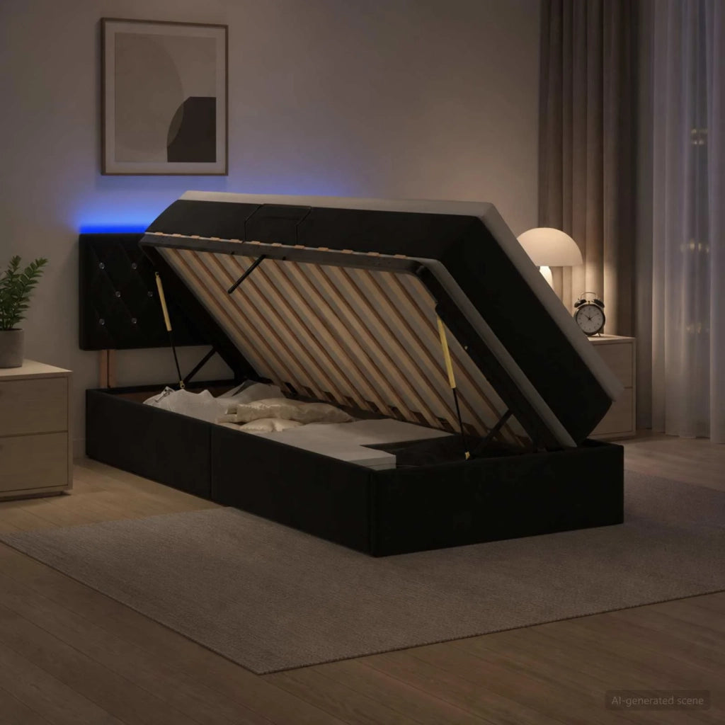 Letto con contenitore LED e materasso Nero 90 x 200 cm Velluto 3459164