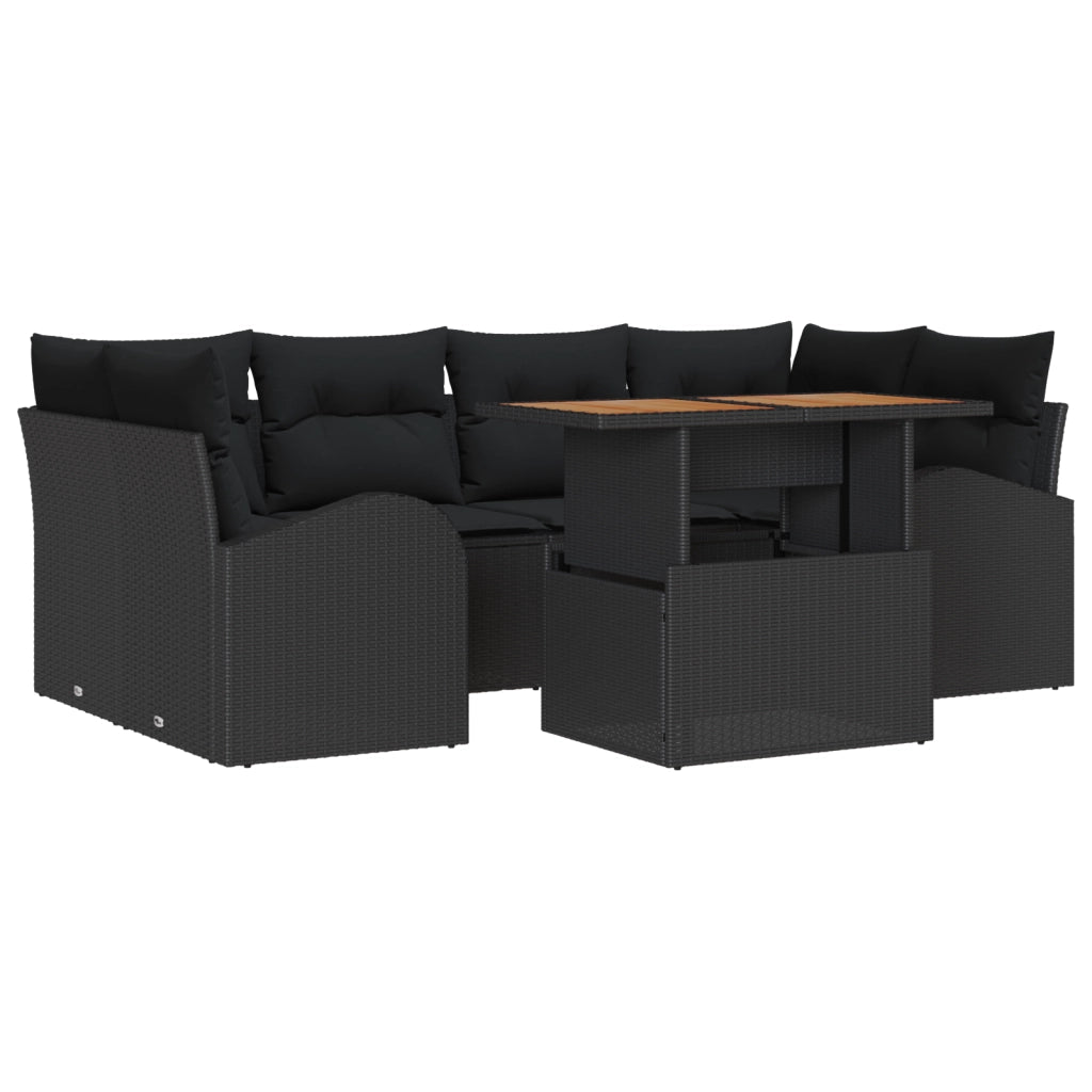 Set divano giardino 7 pezzi con cuscini Nero Polyrattan