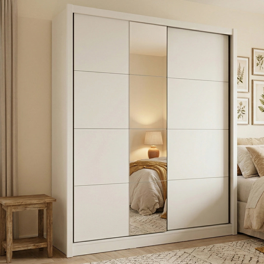 Armadio Camera da Letto Orero, Guardaroba Grande Appendiabiti, 205x215.5h cm Bianco Opaco