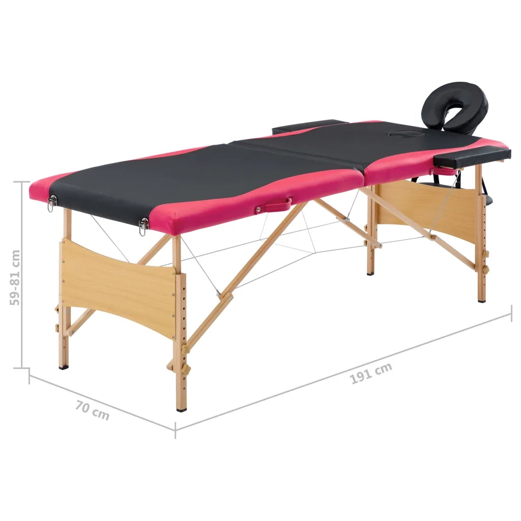 Lettino Massaggio Pieghevole a 2 Sezioni Legno Nero e Rosa