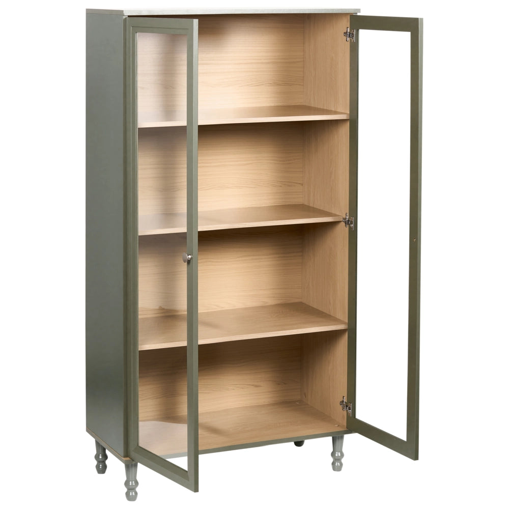 Mobile decorativo 80 cm verde con legno chiaro in legno ingegnerizzato con display in vetro Classico scandinavo a ripiani alti Sala da pranzo Soggiorno