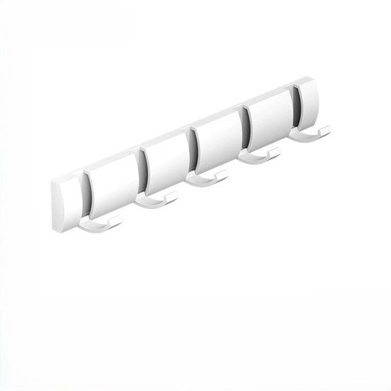 Capocassettina fissabile al muro, porta a sospensione, cassetta con ganci estensibili, grucce in alluminio spazierabili, ghiera per appendere abiti, accessori per bagno, capello, asciugamano - Bianco-5 ganci