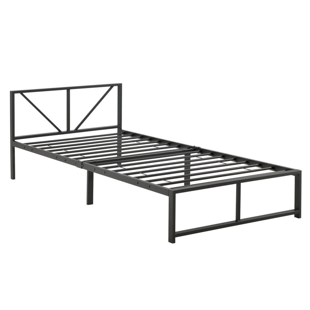 Struttura Letto Singolo Meran 90 x 200 cm in Acciaio con Testiera - Nero [en.casa]