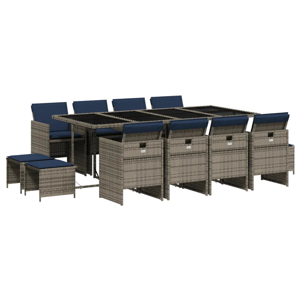 Set da pranzo da giardino da 13 pz con Cuscini in Polyrattan Grigio 3277752