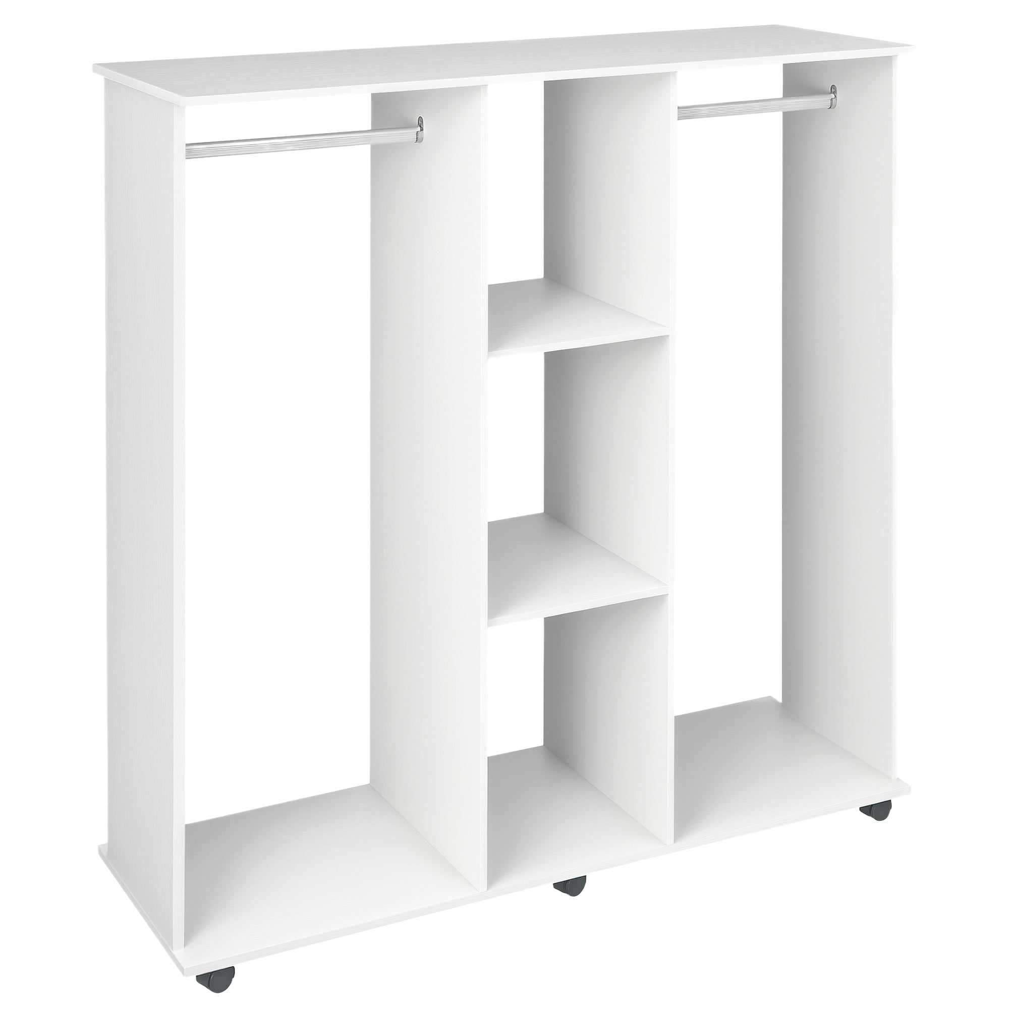 Armadio Guardaroba Aperto 120x40x128 cm 2 Aste e 3 Ripiani in Legno Ingegnerizzato Bianco