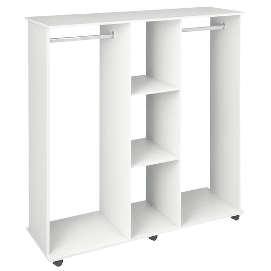 Armadio Guardaroba Aperto 120x40x128 cm 2 Aste e 3 Ripiani in Legno Ingegnerizzato Bianco
