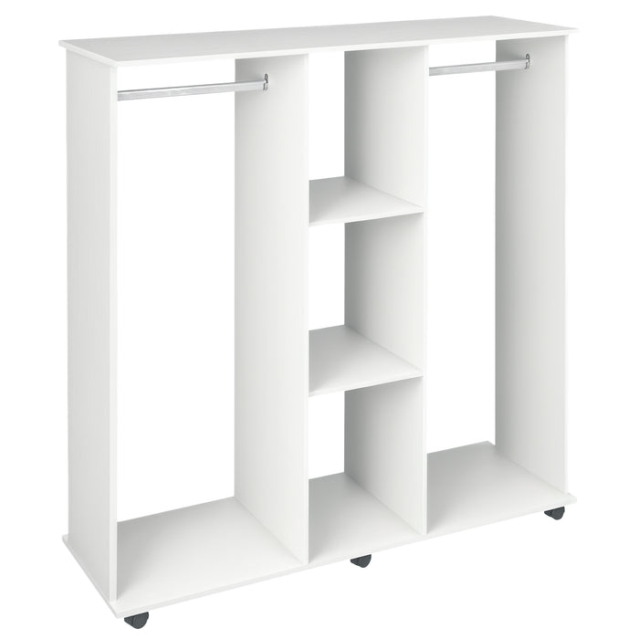 Armadio Guardaroba Aperto 120x40x128 cm 2 Aste e 3 Ripiani in Legno Ingegnerizzato Bianco