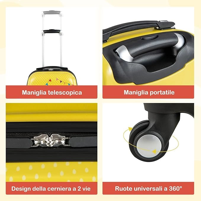 Set di Valigia per Bambini, 18" Valigia+ 12" Zaino, 2 Pezzi, con Ruote Girevoli a 360° e Maniglia Retrattile, Ideale per Viaggiare in Modo Comodo e Divertente (Modello 23)