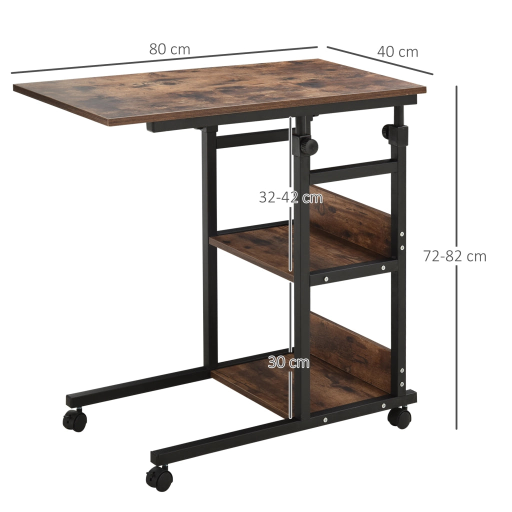 Tavolino da soggiorno con ruote, altezza regolabile, 2 ripiani ¨C Minimal ¨C Marrone/Nero 80x40x72-82 cm