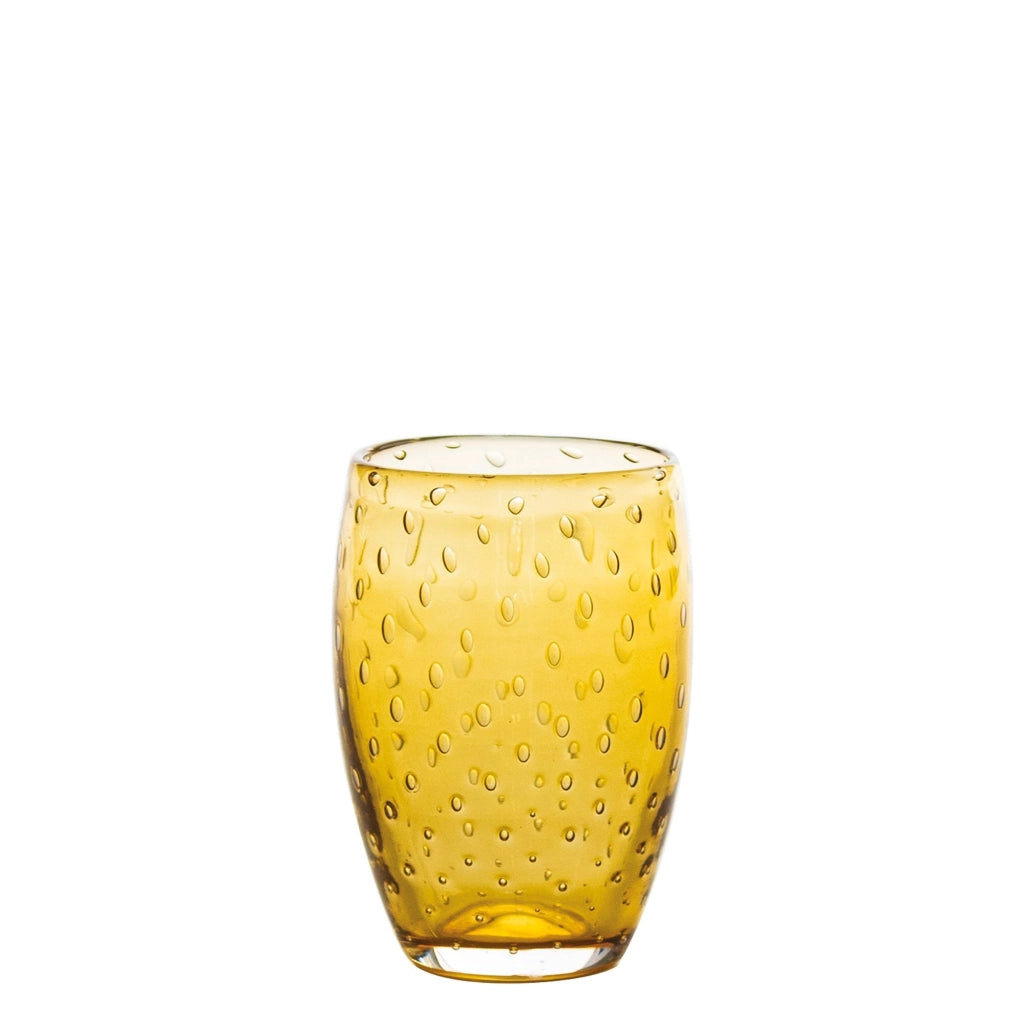 Bolicante Set di 6 Bicchieri Tumbler in Vetro Soffiato a Bocca color Ambra con Effetto a Bollicine Artigianale Stile Muranese 6 pezzi serie Bolicante