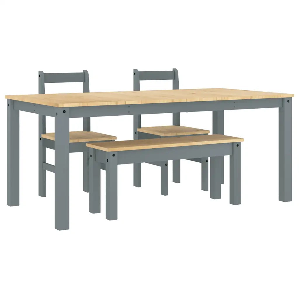 Set da Pranzo 4 pz Panama Grigio in Legno Massello di Pino 3345186