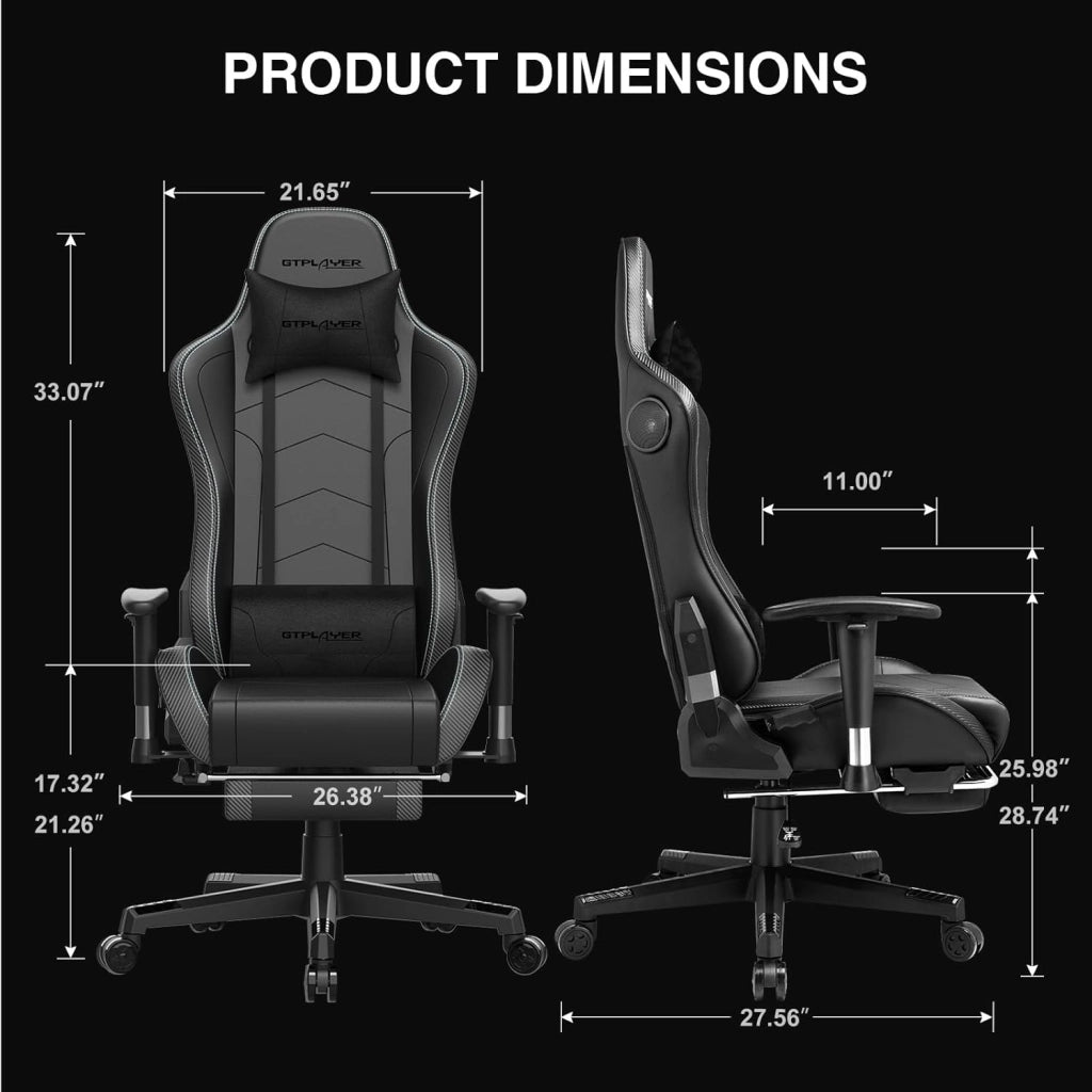 Sedia da gaming, con poggiapiedi, altoparlante Bluetooth, ergonomica, da ufficio, da scrivania, con schienale regolabile, portata 150 kg, colore: nero