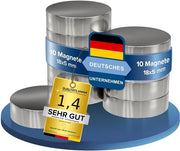 10 pezzi di magnete neodymium a forma di disco, in acciaio inox, extra forti, con diametro 18x5mm e altezza 18mm - attrazione di circa 7 kg - per bacheche magnetiche e aree di lavoro