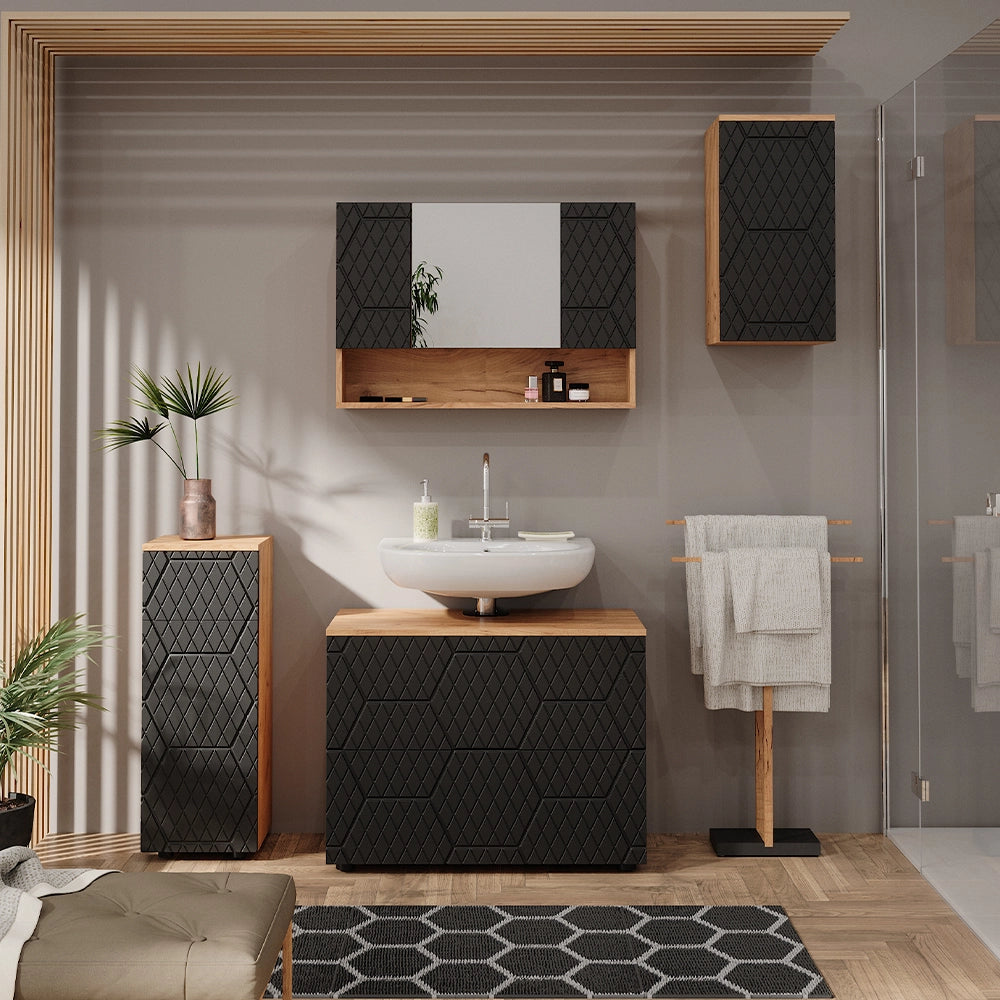 Vicco Set mobili bagno Antracite con struttura a nido d'ape 4 parti